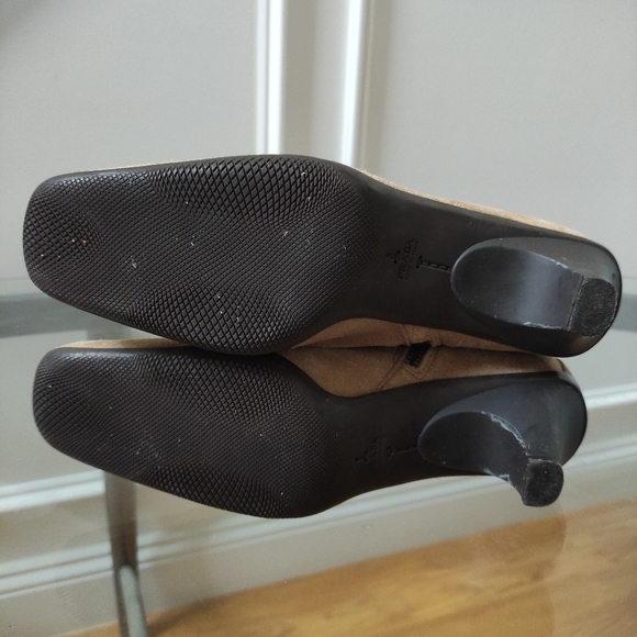 Prada square toe tall boots silver hardware logo women 37.5 tan suede - Picture 7 of 12